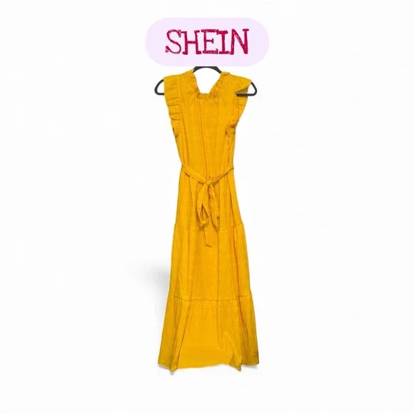 SHEIN Vibrant Yellow Maxi Long Dress Sleeveless Size Large - Picture 1 of 10